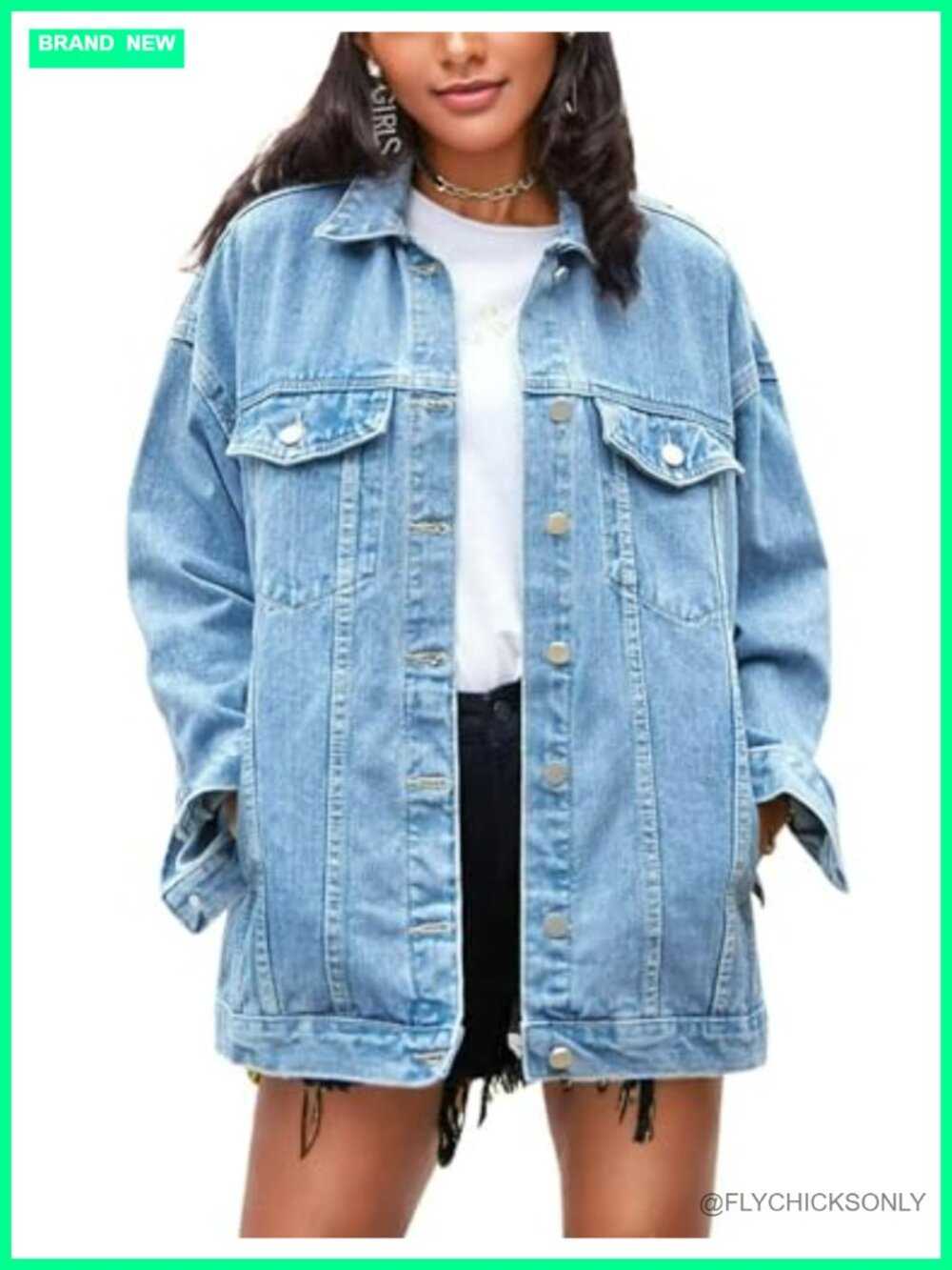 Oversized Denim Jacket Mid Long Button Up Loose Fit Casual Coat